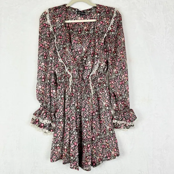For Love & Lemon Grace Mini Dress Size Small Floral Lined Boho Prairie Feminine - Image 4