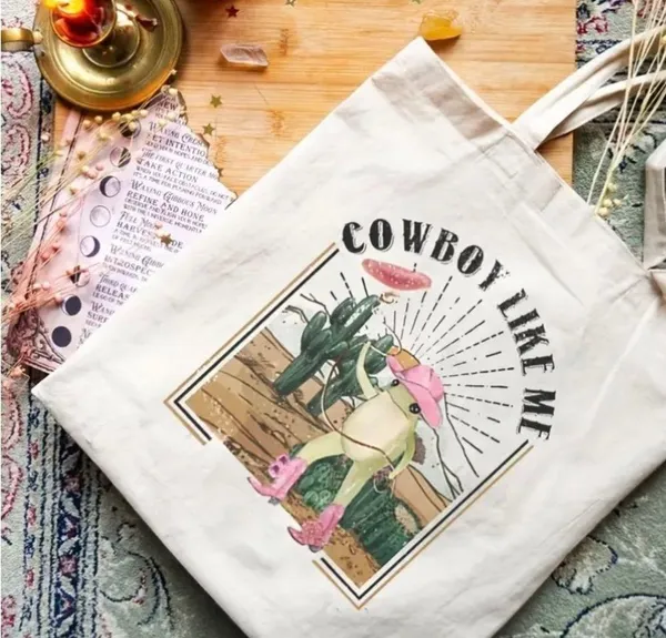 Taylor Swift Cowboy Like Me Frog Print Canvas Tote Bag Merch 14in x 14in NEW - Image 2