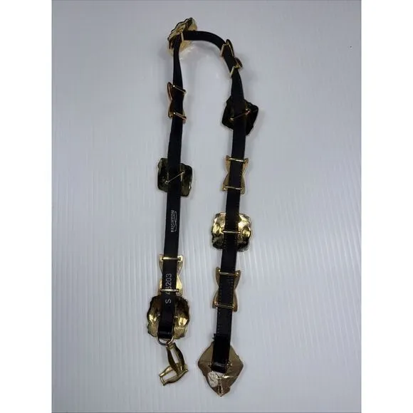 Vintage Brighton 1994 Gold Tone‎ Hardware & Black Leather Belt S #46203 30-32" - Image 2