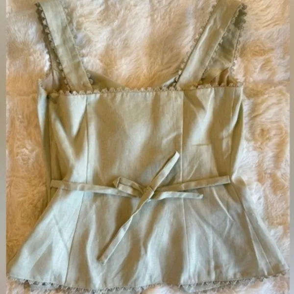 Reformation Pale Sage Green Linen Blend Button Front Tank - Image 8