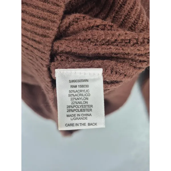 Womens Sweater Brown Ribbed Knit Racing Stripe Crewneck‎ Large - Image 5