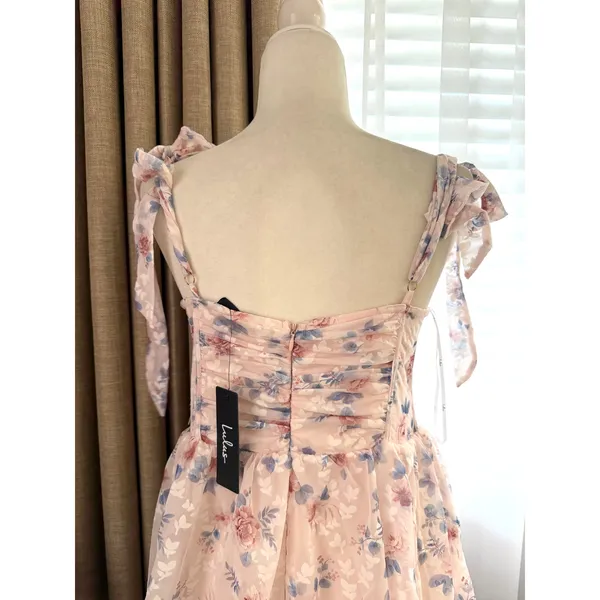 Lulus Flirtatious Radiance Blush Pink Floral Mesh Bustier Midi Dress - Image 8