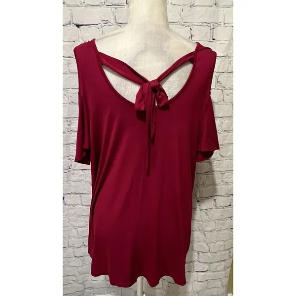 LANE BRYANT TOP BLOUSE COLD SHOULDER TIE BACK SWING TEE Size 18/20 Stretch - Image 5