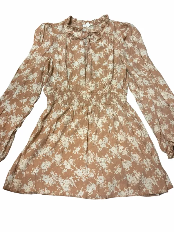 Blu Pepper Cottagecore Floral Smocked Waist Neutral Mini Dress Large - Image 5