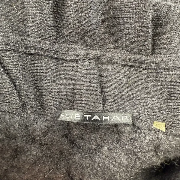 Tahari Long Cardigan Sweater Jacket 100% Merino Wool Size Small Gray Ruffle Snap - Image 7