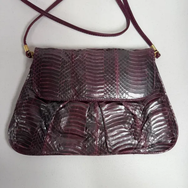 J. Renee Small Crossbody Bag Purple Snakeskin Embossed Vintage Faux Leather - Image 3