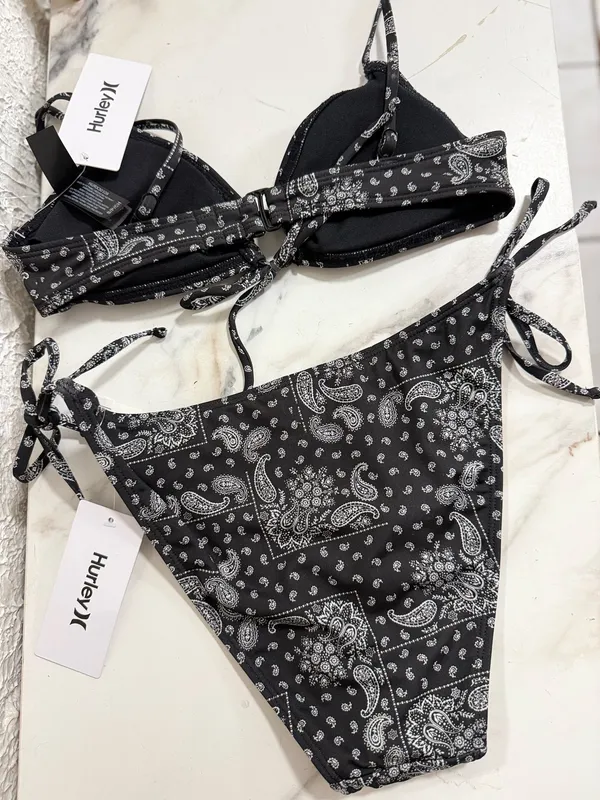 Hurley Paisley Black Bandana Paisley Two-Piece Bikini Swimsuit Top S Bottom L - Image 4