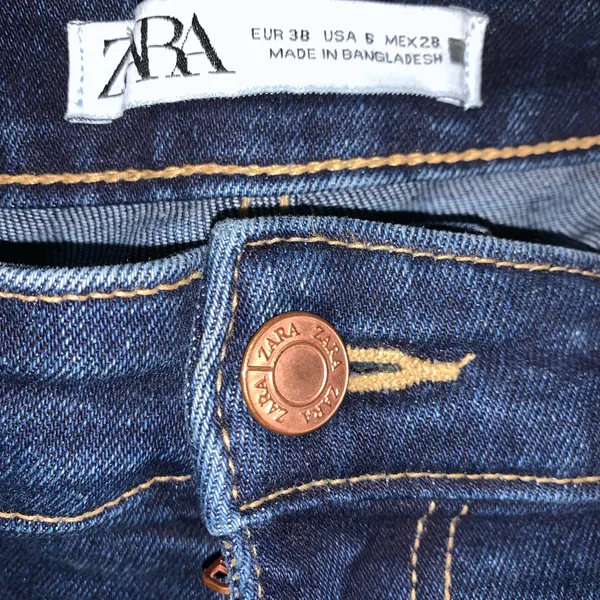 ZARA blue High Rise Cropped Jeans Raw Hem Retro Pockets Womens 6 - Image 7