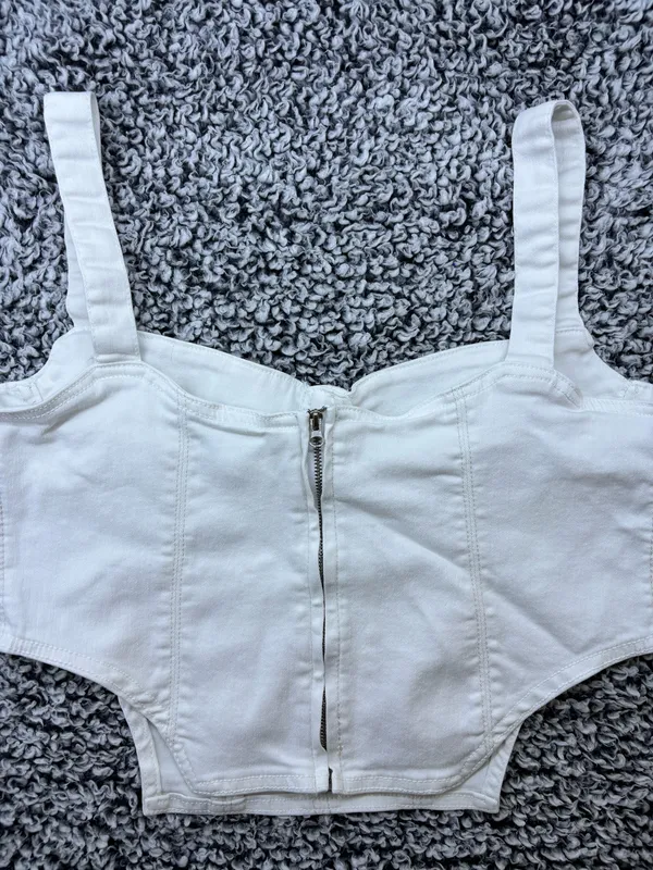 Y2K Zara Structured White Denim Bustier Corset Top Crop Camisole in XXL #corsettop - Image 6