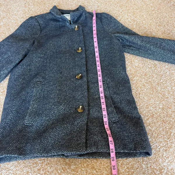 Old Navy Womens Navy Blue Herringbone Wool Blend Button Up Car Coat Size S - Image 6