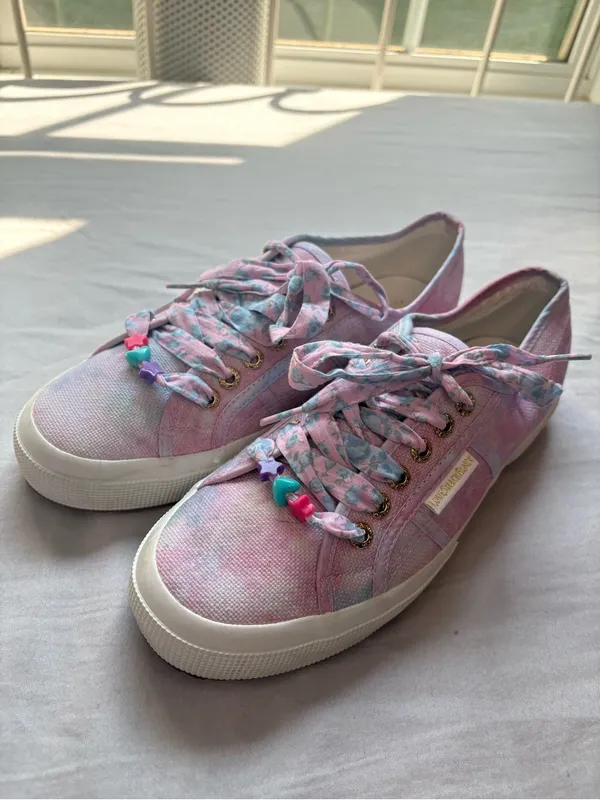 Superga x LoveShackFancy Tie Dye Sneakers Pink Blue Floral Laces 40 - Image 9