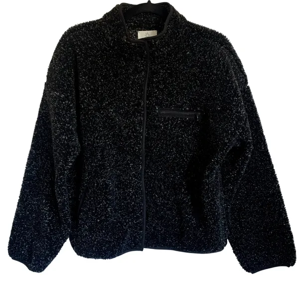 NEW Aerie Offline Sz M Snap Button Sherpa Teddy Jacket‎ in Speckled Black Gray - Image 2