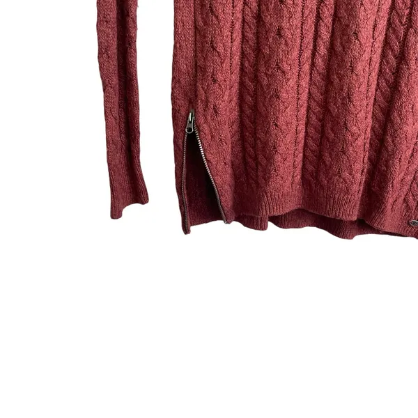 American Eagle Womens Sweater M Rust Cable Knit Crew Neck‎ Pullover Zipper Sides - Image 4