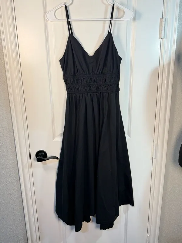 Dizzy Lizzy Black Smocked Waist Cotton Midi Dress Size M - Image 5