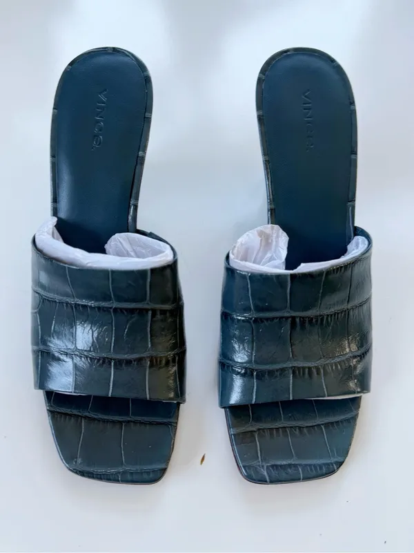 VINCE Pia Leather Wedge Sandals - Lake Blue Size 9 - Image 2