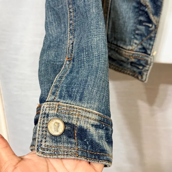 Pilcro and the Letterpress Womens XS Denim Jacket Medium Wash Cropped Trucker - Image 5