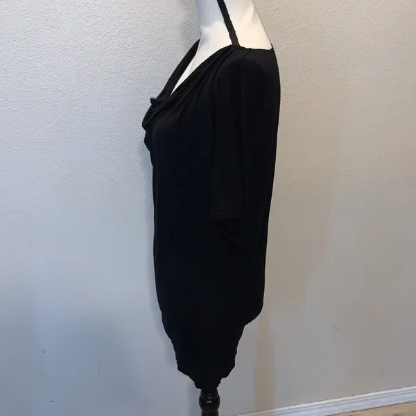 Black stretchy cowl neck ruched side short sleeve shirt - Image 4