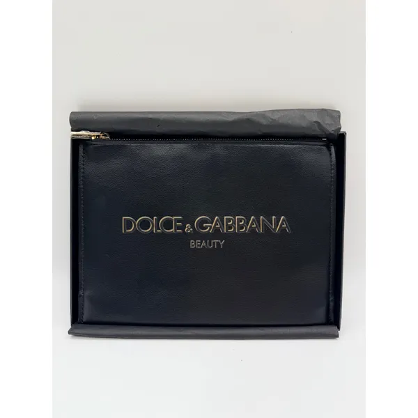 Dolce & Gabbana Beauty Pouch Clutch Logo Makeup Bag Women's Black Gold New - Image 2