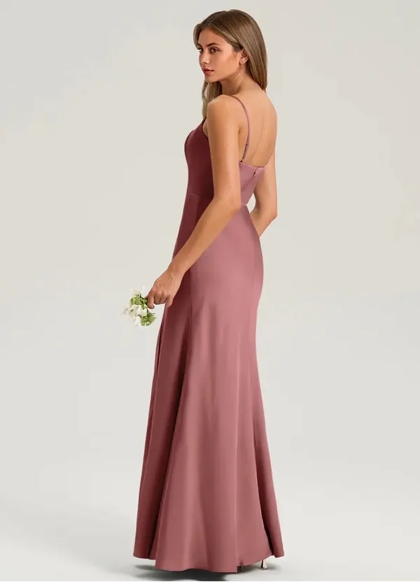 Azazie Bridesmaid Dress Amethyst Lidia Stretch Satin A2 - Image 4