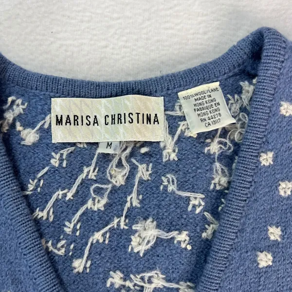 Vintage Marisa Christina 100%‎ Wool Snowman Winter Sweater Vest Blue Womens Med - Image 4