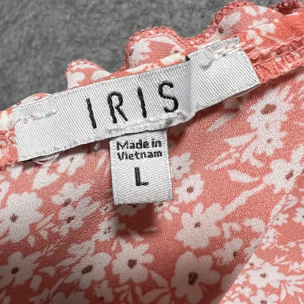 IRIS‎ Floral Ruffle Tiered Mini Summer Dress Coral Pink White Large - Image 7