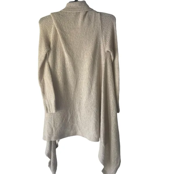 Womens Cream‎ Waterfall Open Front Cardigan Textured Knit Drape Sweater Long Sl - Image 4