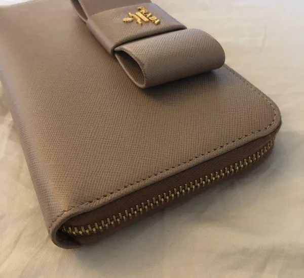 Prada Saffiano Ribbon Bow Zip Around Wallet - Image 5