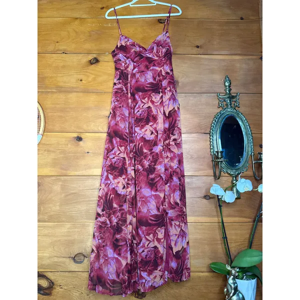 NWT Lulus Beautiful Soul Burgundy Floral Print Twist-Front Maxi Dress Cruise M - Image 2