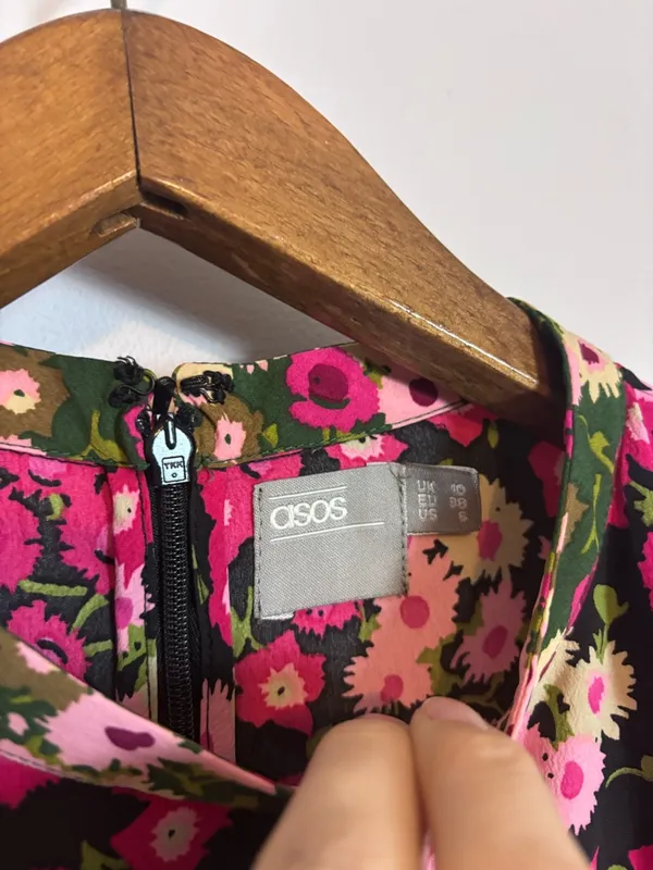 ASOS Pink and Green Mini Floral Print Half Sleeve A-Line Dress - Image 5