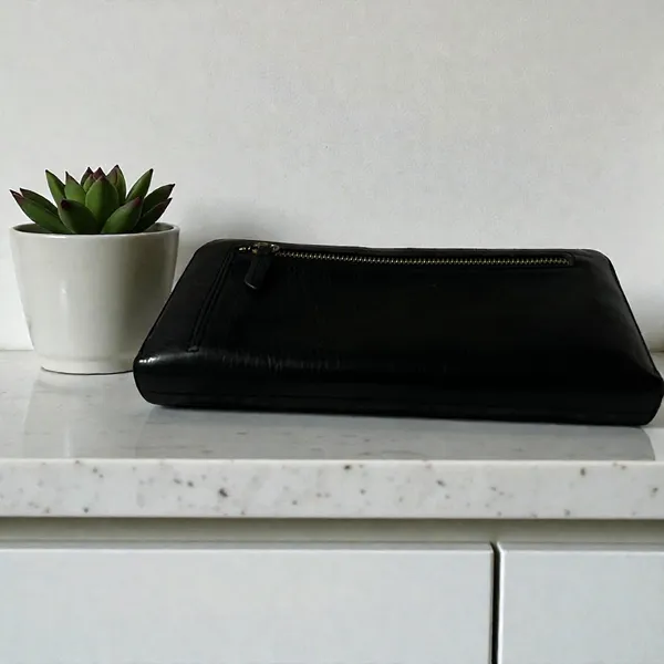 Fossil Black Leather Zip Around Continental‎ Wallet Organizer - Image 6