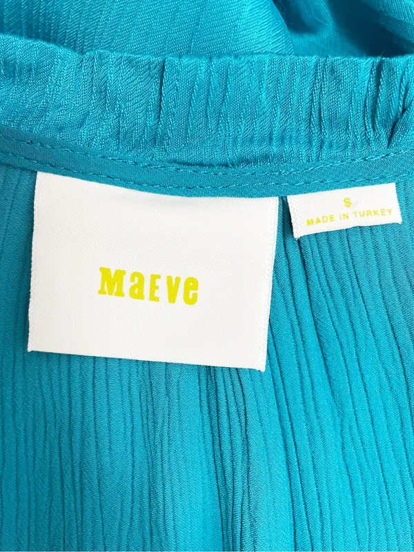 Maeve La Habana Dress Small Turquoise Ruffle V Neck Midi Curve Hem Anthropologie - Image 7