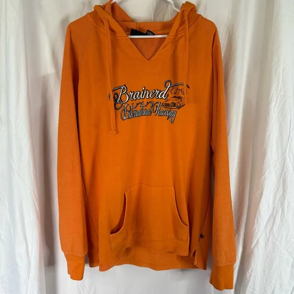 Woman’s Brainerd Minnesota International Raceway Orange Pullover Hoodie — XL - Image 3