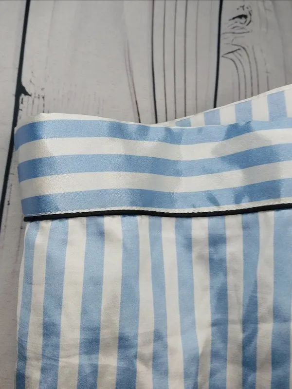 Ekouaer Striped Blue & White Satin Preppy Button-Up Pajama Set - Image 8