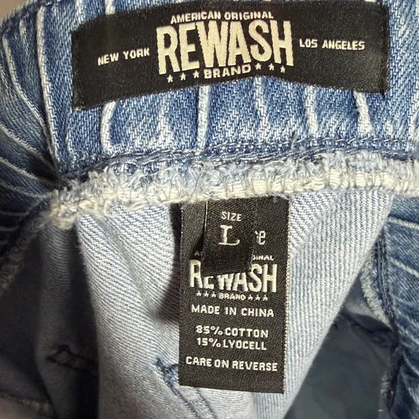 Rewash Stretchy Waistband Pull On Wide Leg Jeans Side Slit Light Wash Jean Large - Image 3