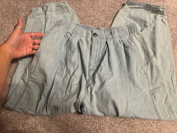 Aaron and Amber Light wash baggy faux denim pants - Image 4