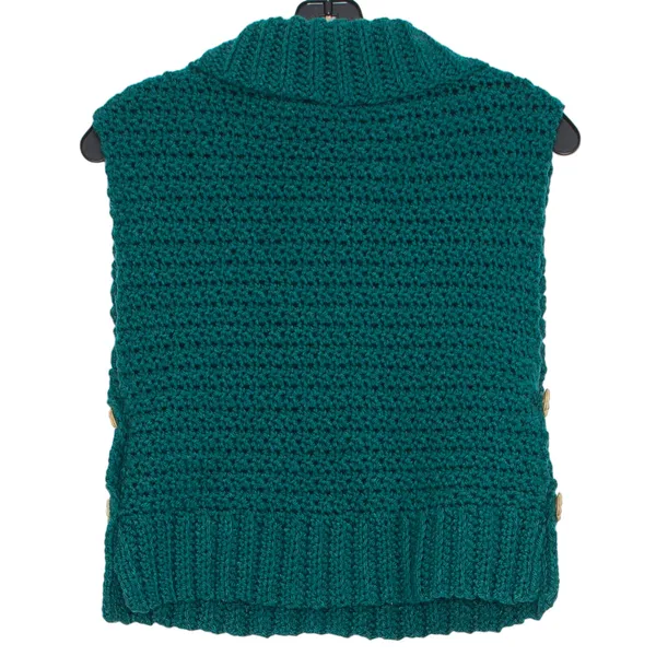 Handmade Sweater Sleeveless Cottage Grandma Retro Cozy Boho Cowl Button Teal XXS - Image 3