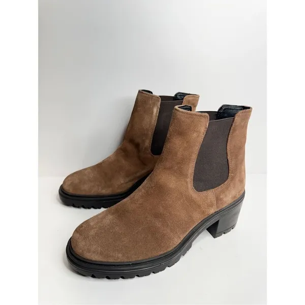 GEOX‎ Leather Boots Size 9.5 Brown Ankle Chelsea Pull On Block Heel Booties NEW - Image 8