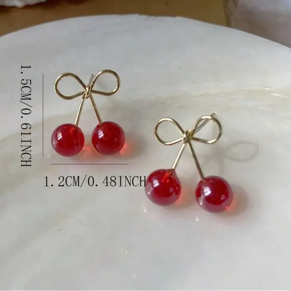 Cherry Red Gold Earrings - Image 4