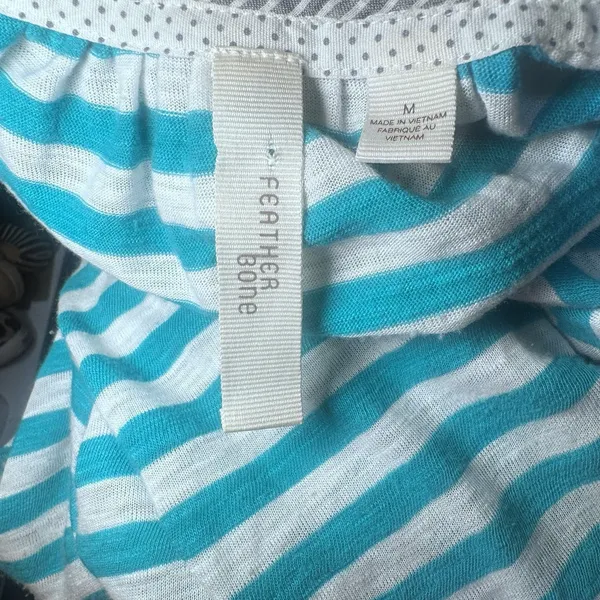 Anthropologie Feather Bone sz M knit top T Shirt Turquoise Striped casual Beach‎ - Image 6