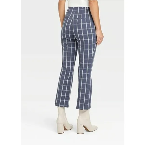 A‎ New Day Plaid Pants Sz 14 Navy Blue Windowpane Stretch Pull On Trousers Work - Image 3