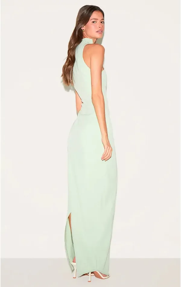Pretty Little Thing Woven Scoop Neck Maxi Dress Pale Lime - Image 2