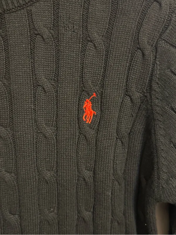 Polo Ralph Lauren Black Cable Knit Crewneck Sweater Red Pony NWT Small - Image 4