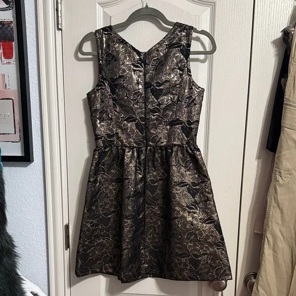 Frenchi‎ Metallic Black & Gold Brocade Mini Party Dress Cocktail Wedding Guest - Image 3