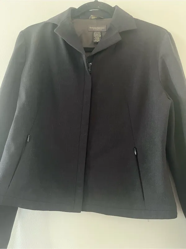 Vintage 90s Banana Republic Gray Wool Zip Up Blazer Jacket Small Career Preppy - Image 3