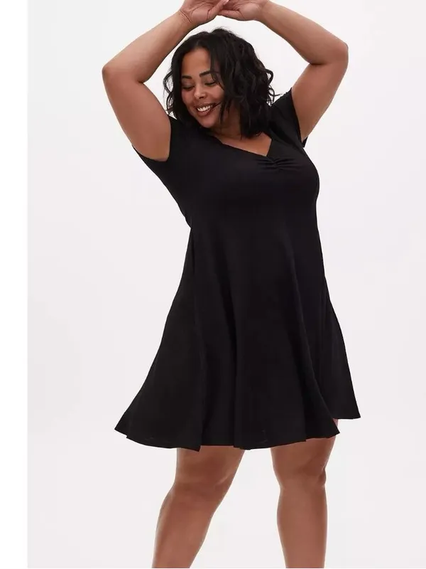 Torrid L 12 Black Sweetheart Rib Knit Fit Flare Dress Pockets NWT - Image 5