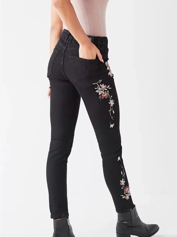 Urban Outfitters BDG Twig High Rise Skinny Black Floral Embroidered Jeans 27 - Image 4