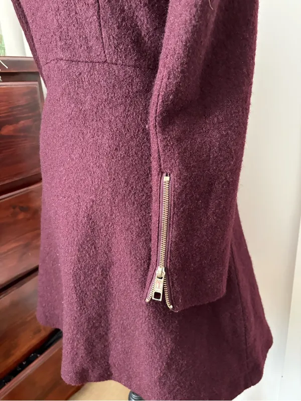 Guess Double-Breasted Pea Coat in Burgundy - Image 5