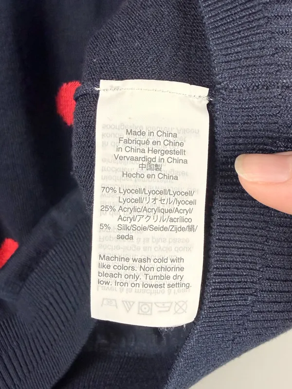 J. CREW Sweater DOT Silk Tencel Polka Crewneck Navy Poppy Fitted medium - Image 5