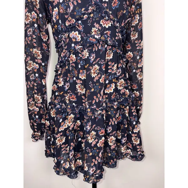 Mi Ami Black Floral Long Sleeve Ruffle Mini Dress Womens Size Medium - Image 7