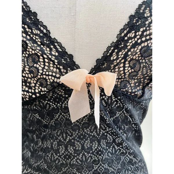 Black Lace Sheer Mini Nightgown Slip Dress Y2K Coquette Size‎ M - Image 4